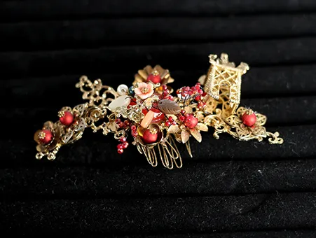 Oriental Hair Comb with Red Beads