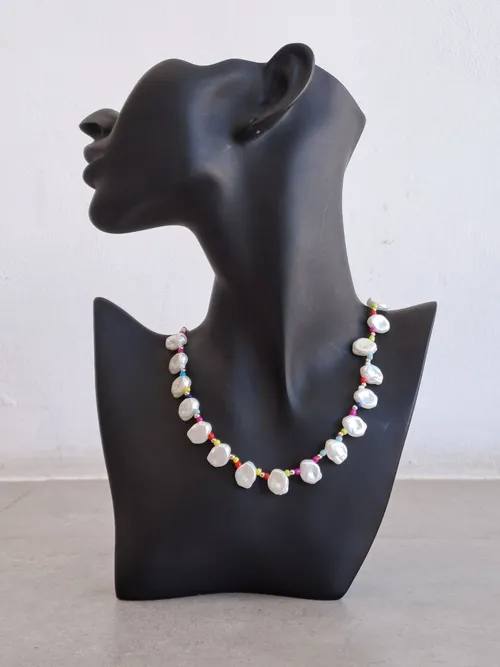 Pearl Necklace With Multicolor Beads