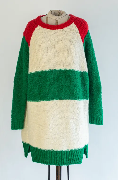 Green Cream and Red Sweater