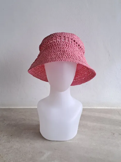 Pink Straw Bucket Hat