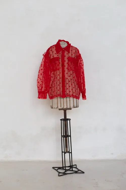  Sheer Red Polkadot Shirt