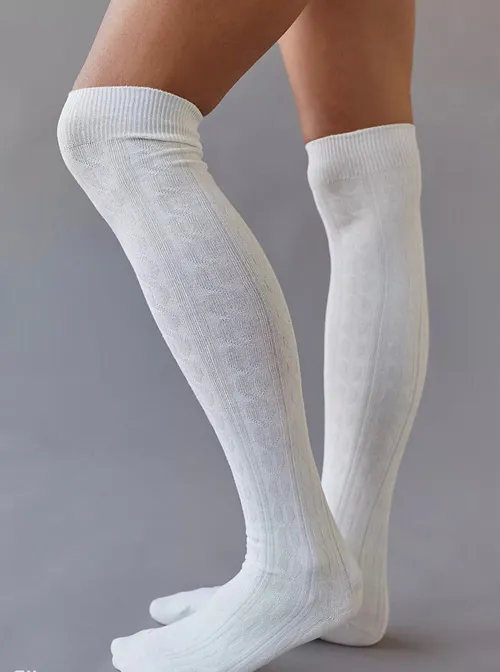 Off White Knitted Cable Knee Socks