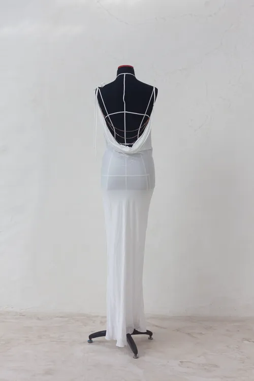 Long White Dress with Plunge Back