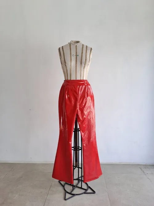Red Faux Leather Pants