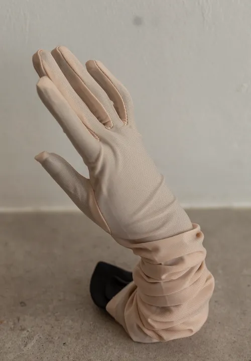 Long Beige Fabric Gloves 