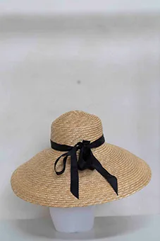 Wide Brim Straw Hat with Black Ribbon