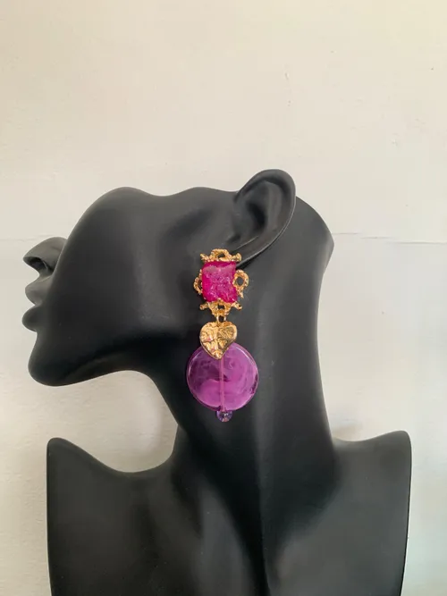 Purple Resint Pendant Earrings