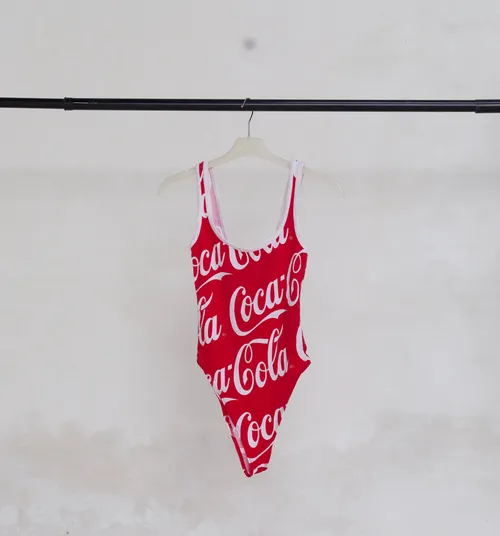 Red Swimsuit with 'Coca-Cola' Prints