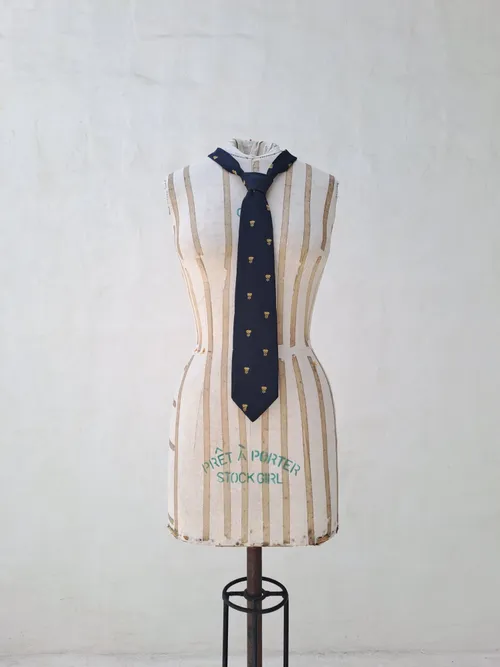 Men's Dark Blue Tie with Gold Pattern