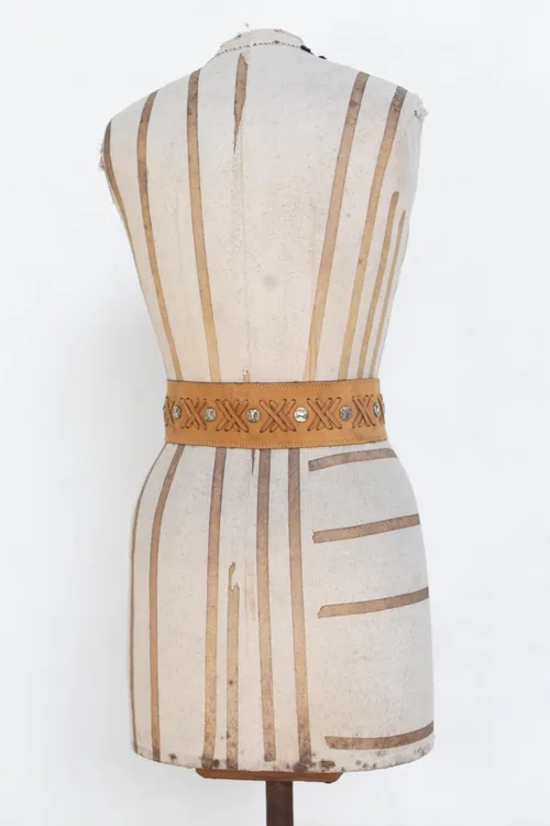 Light Brown Belt with X Shaped Leather Inserts and Studs