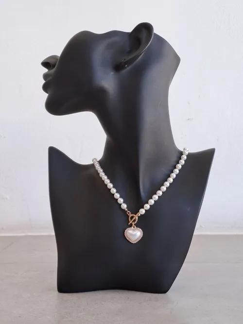 Small Pearl Necklace With Heart Pendant