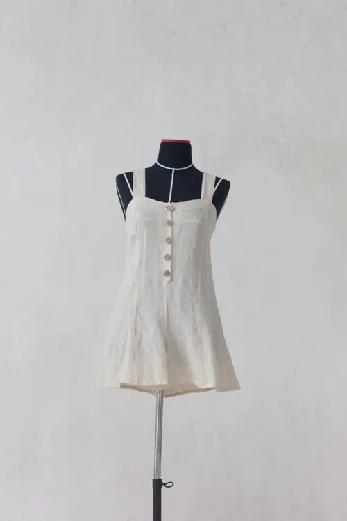 Linen Romper with Buttons