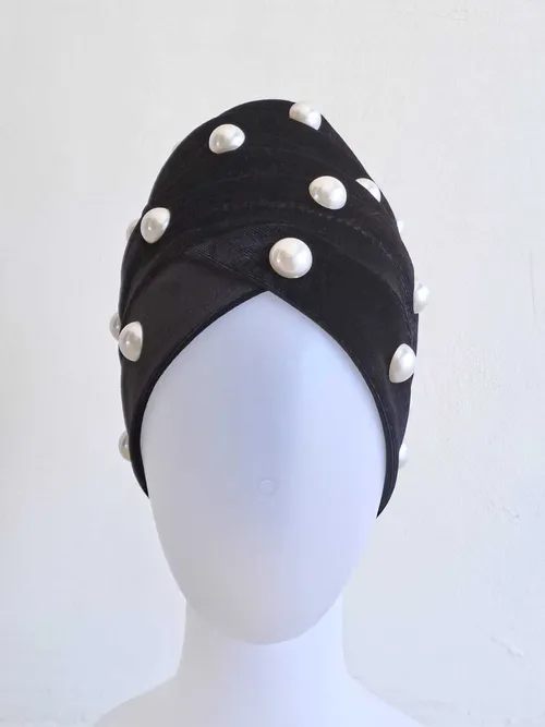 Back Suede Turban with Pearls