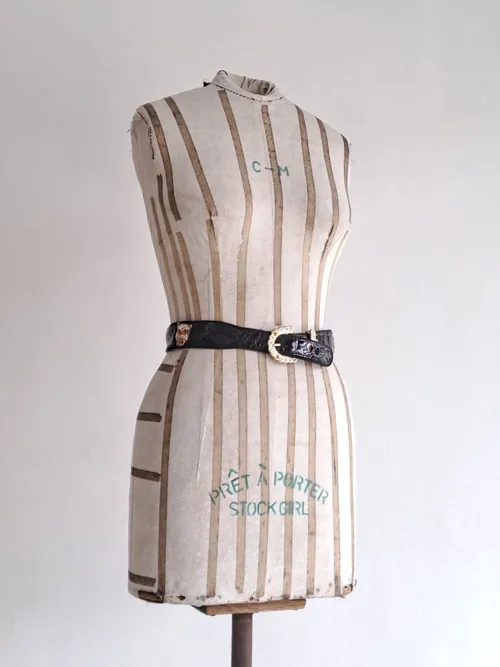 Black Leather Belt with Panther Stud