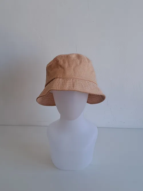 Chequered Pale Orange Bucket Hat