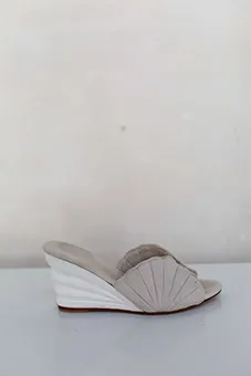 White Platforms with Carved Heel and Shell Design