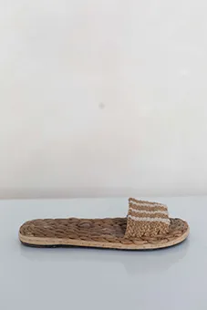 Straw Slide Sandals with Striped Pattern