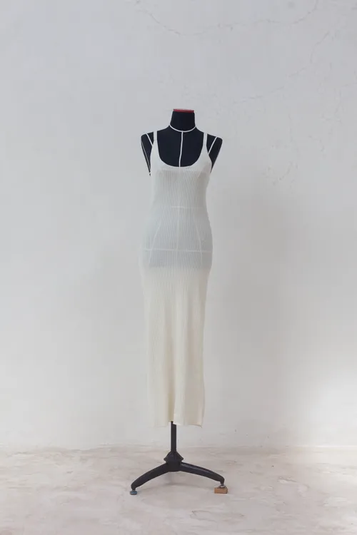Cream Knitted Long Dress