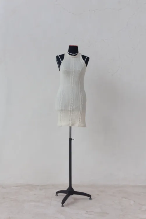 Cream Knitted Halter Neck Dress