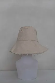 Beige Bucket Hat with Shredded Edges