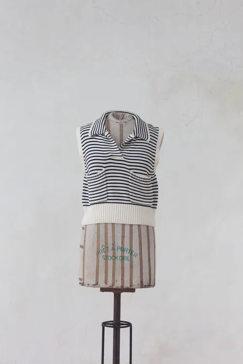 Black And White Striped Knitted Vest