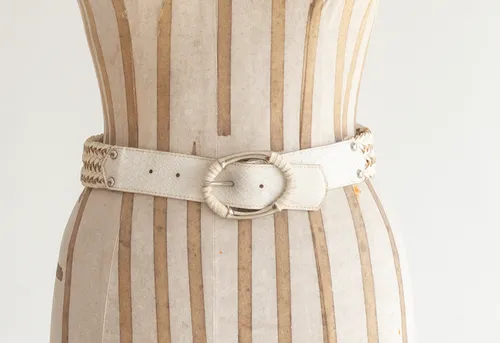 Cream Braided Belt with Gold Buckle