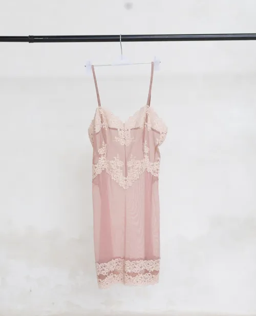 Sheer Pink Lace Slip Dress