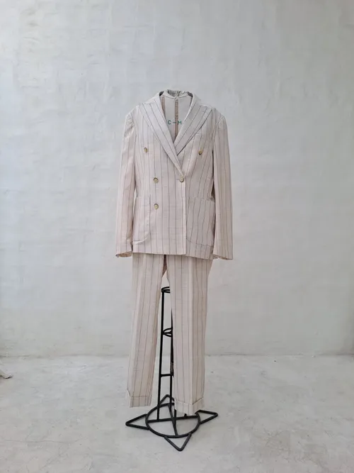 Dan John Men's Cream Striped Suit Jacket and Pants (Set)