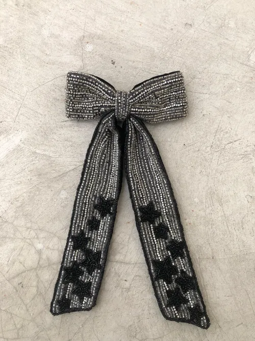 Silver Beads with Black Stars Hair Pin