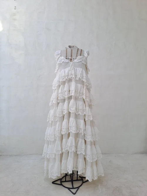 Innika Choo White Long Dress with Ruffles