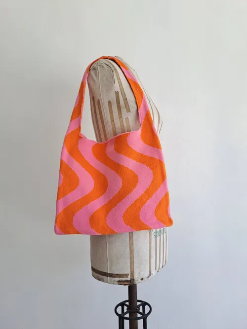 Pink Orange Knitted Bag