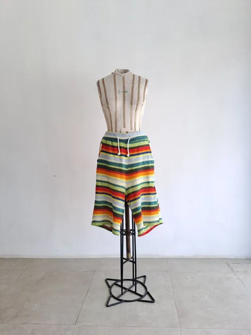 Knitted Multicolour Striped Shorts