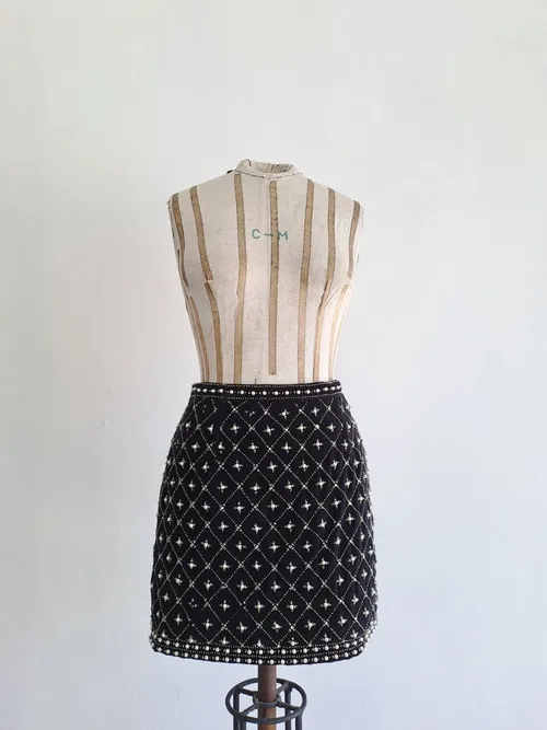 Pearls Velvet Mini Skirt