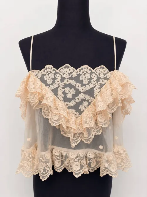 Cream Top with Lace Ruffle Detail