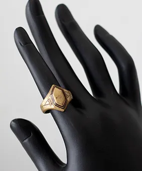 Gold Signet Ring with Black Enamel Designs
