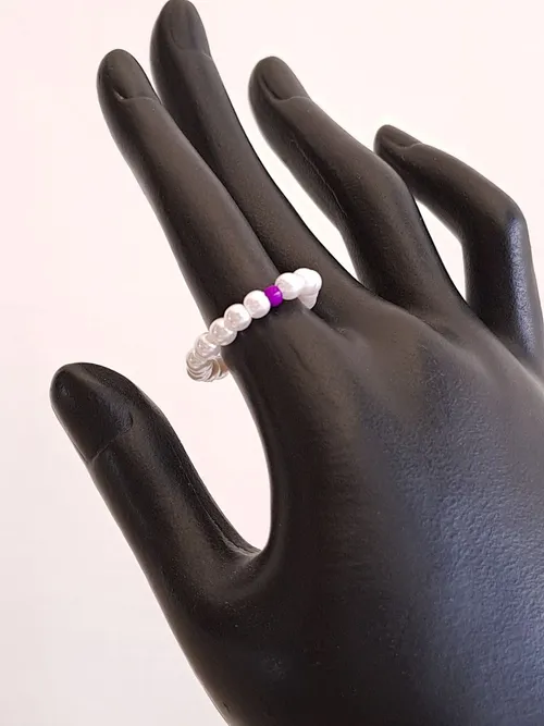 White and Purple Beads Ring