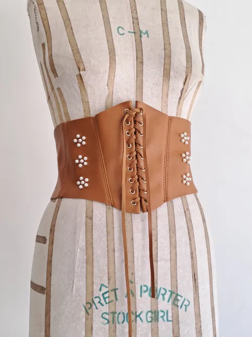 Corset Style belt with flower pearls