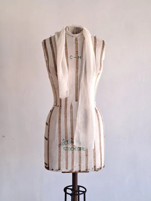 Sheer Cream Scarf With Textured