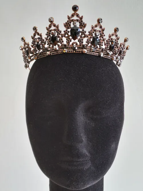 Crown with Black Flower Design Rhinestones