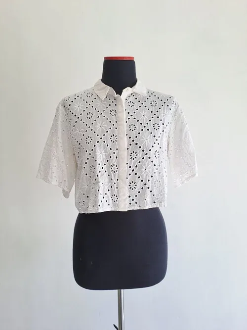 White Shirt Crop Top 