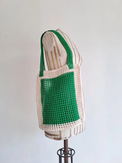Green White Knitted Bag