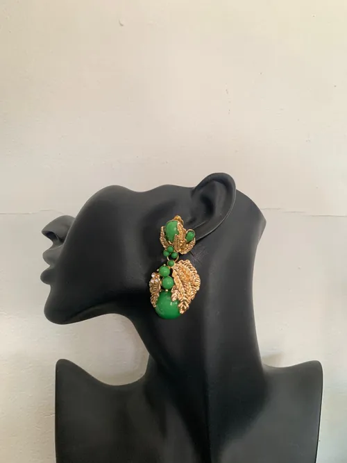 Green and Gold Plant Shaped Earrings