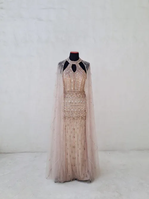 Beaded Couture Dress with Cape 