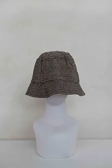 Brown Chequered Bucket Hat