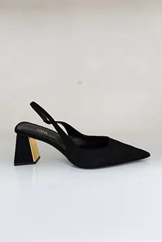 Black Sabot with Black and Gold Heel