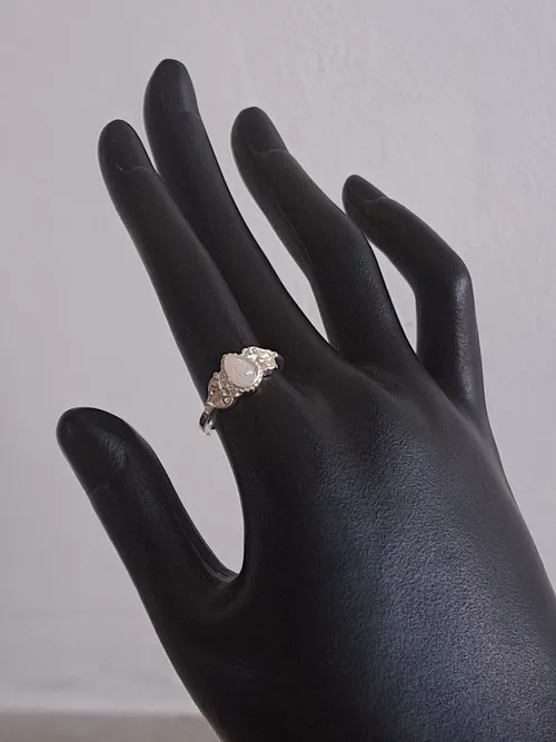 Engraved Silver Ring with Tear Drop Gem