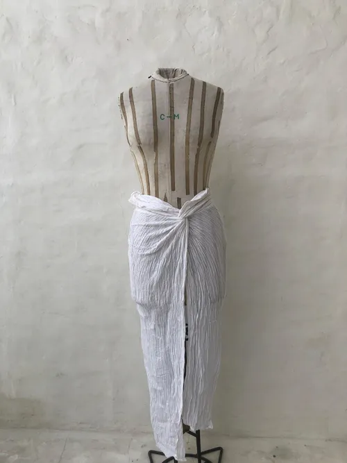 Long White Twisted Front Skirt