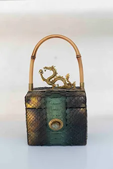 Metallic Snakeskin Design Bag with Bamboo Handle
