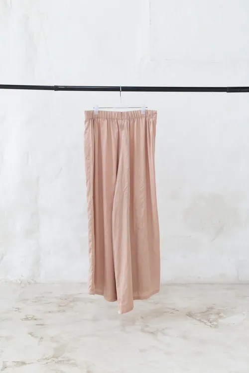 Nude Pink Satin Palazzo Trousers