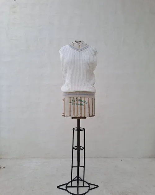 Dan John Men's White Knitted Vest with Blue Striped